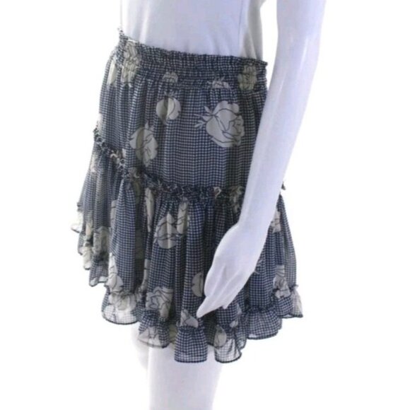 Misa Smocked Waist Tiered Ruffle Floral Lined Mini Skirt Size L - Picture 2 of 6
